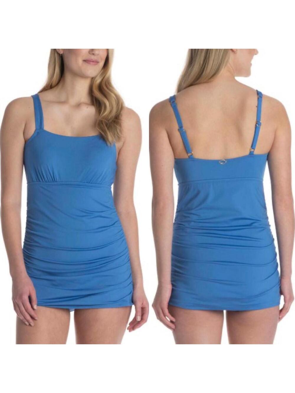 Jantzen Dungaree Blue Solid Modest UPF 50 Swim Dress Size 12
